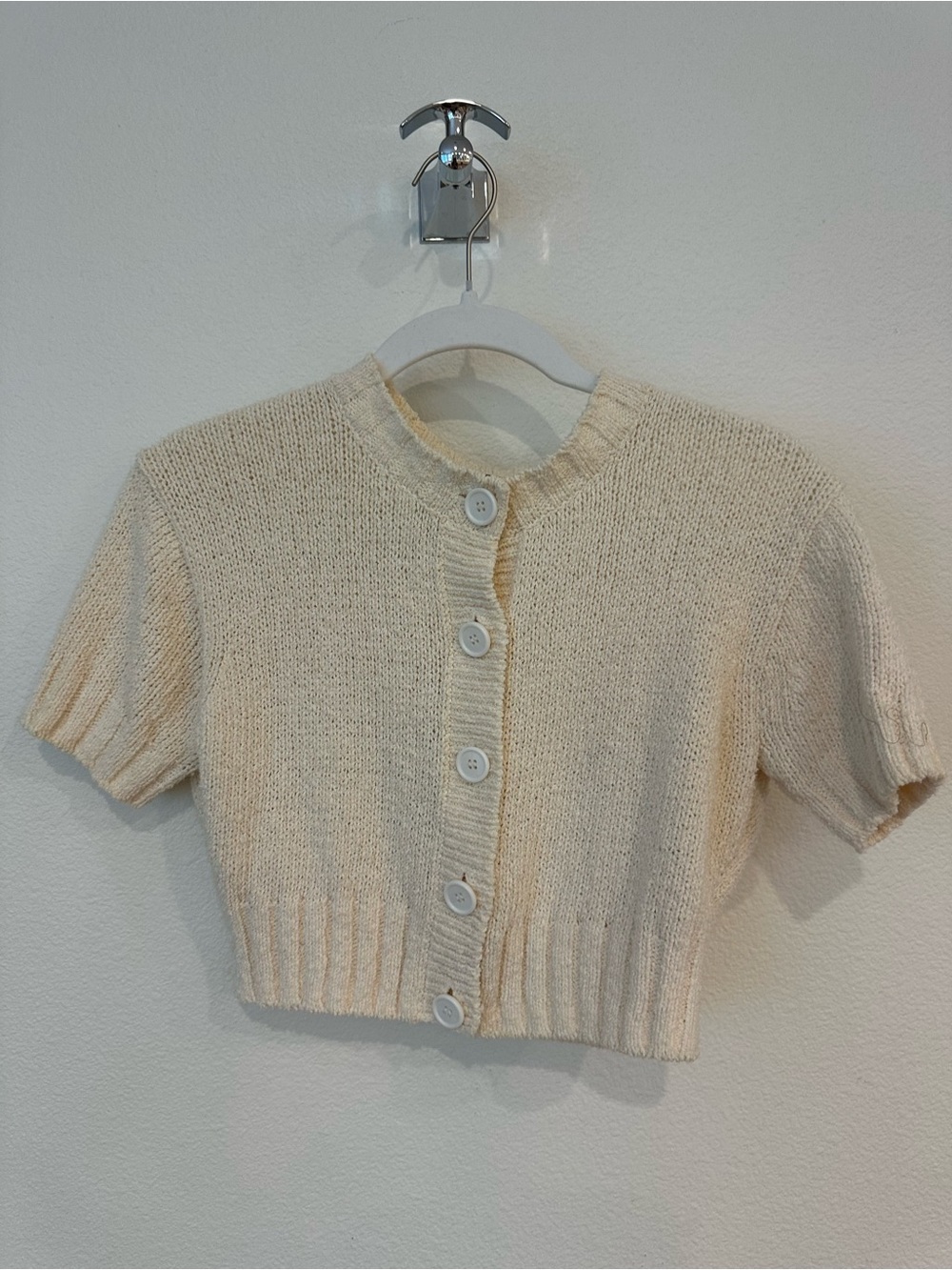 J. Crew Cream Short-Sleeve Button Knit Cardigan